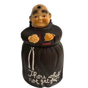 Monk Friar Tuck Ceramic Cookie Jar "Thou Shalt Not Get Fat" Vintage Japan